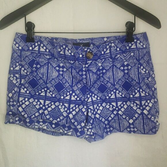VTG American Eagle Shorts Women's Size 4 Cuffed Midi Stretch Blue Diamond Print - Picture 1 of 11